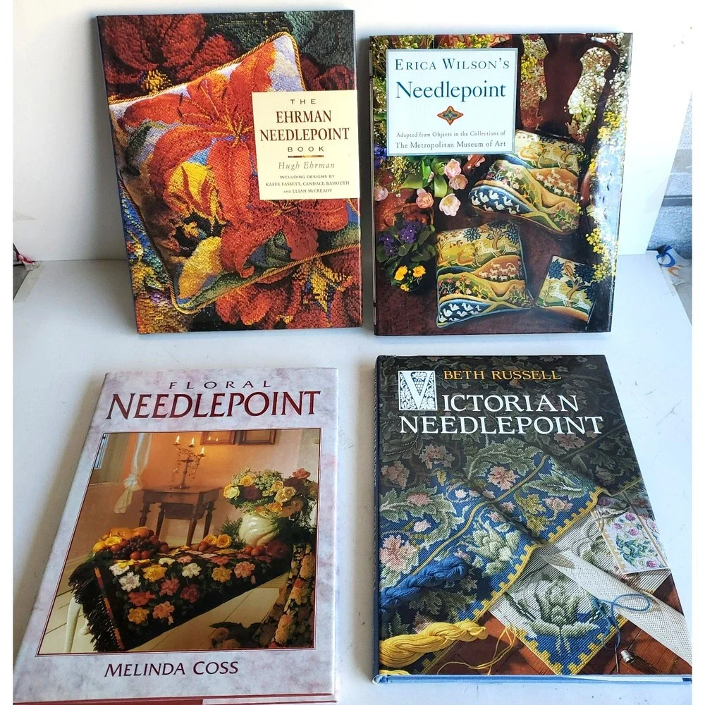 Group Of 4 Vintage Needlepoint Books For Needlework Includes Pattern Ehrman